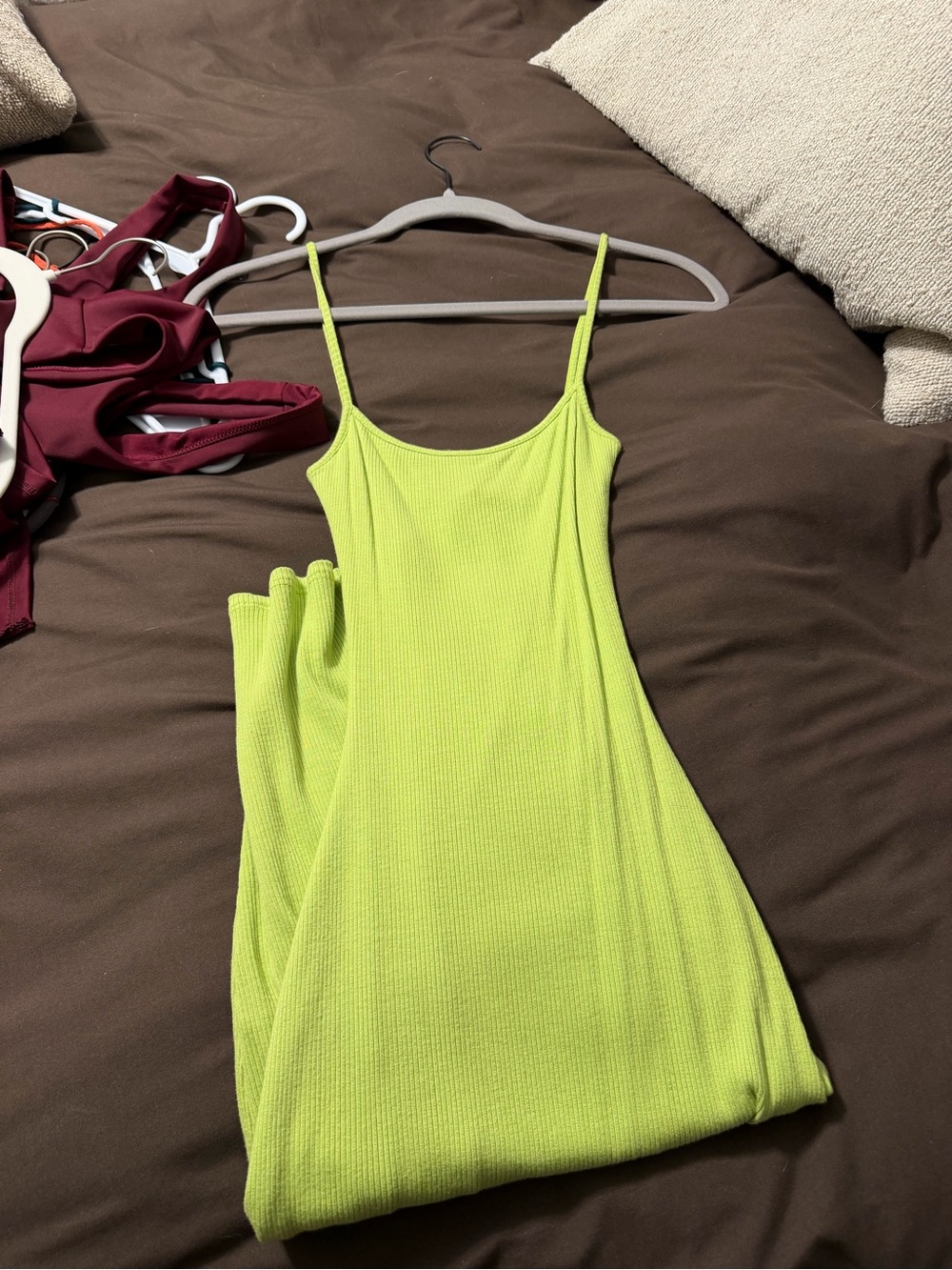 Windsor Neon Lime Ribbed Midi Slip Dress
